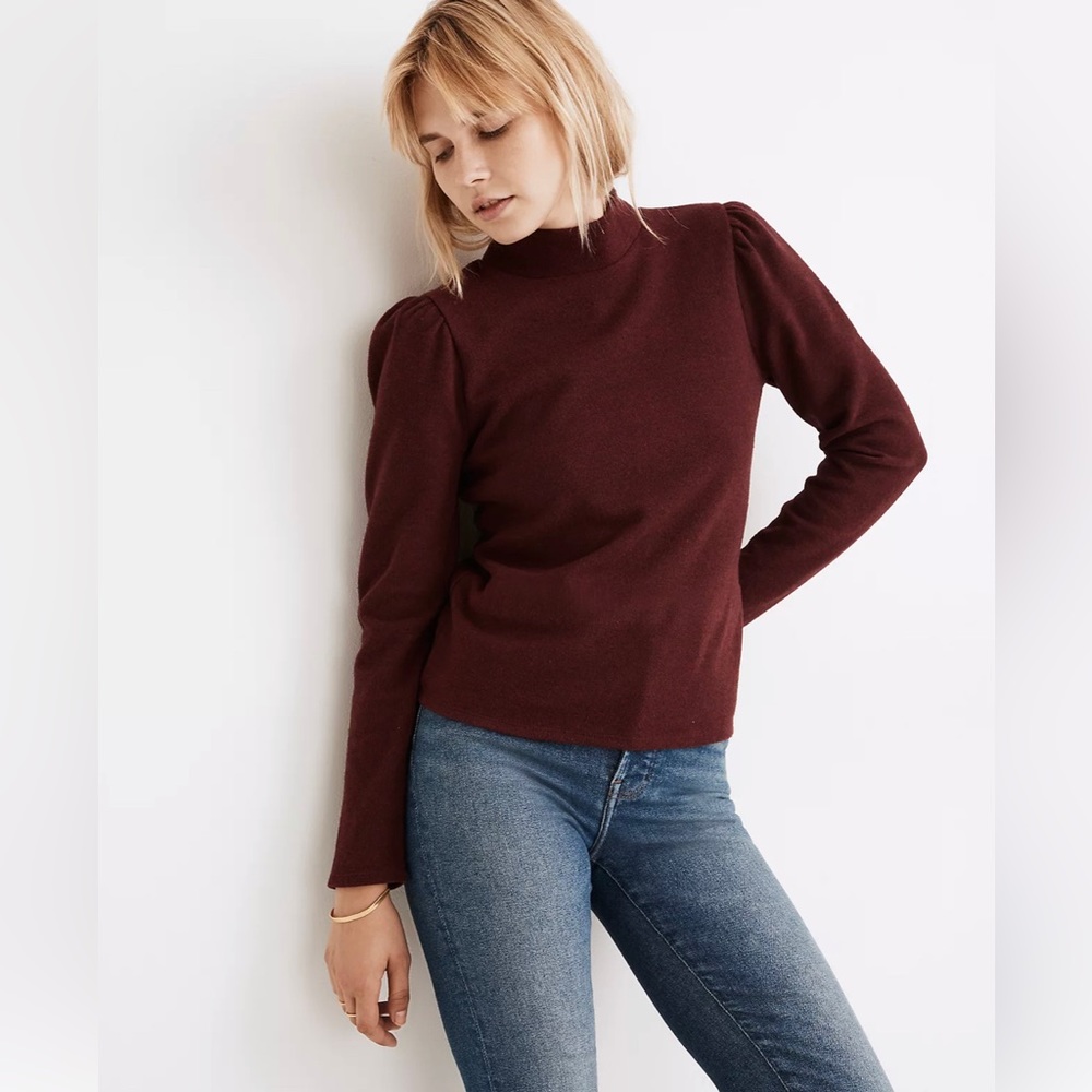 Madewell Plush Mockneck Puff Sleeve Top- Size Large